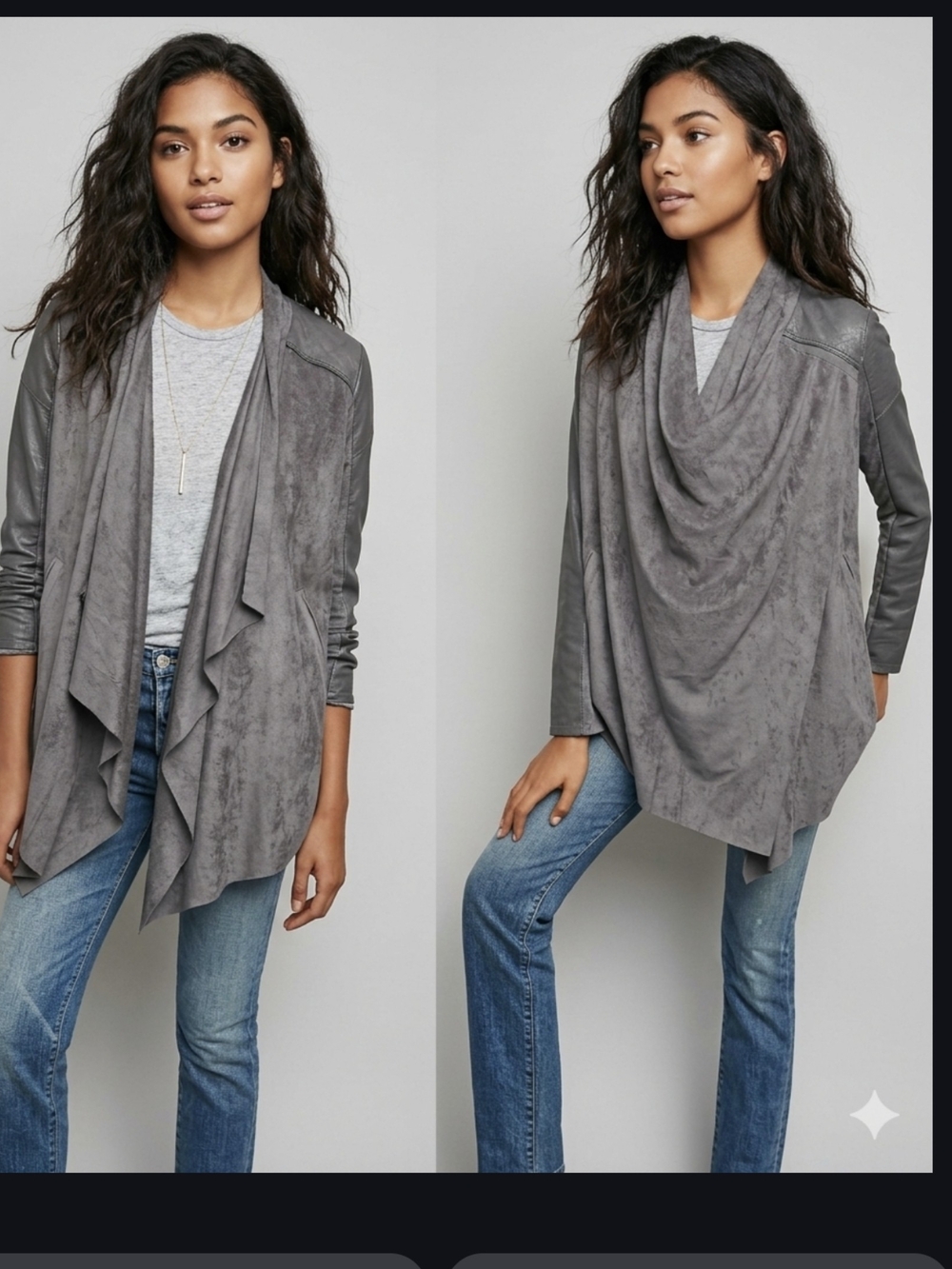 Blank NYC Gray Draped Suede-Look Open Cardigan